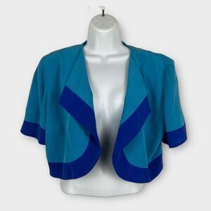 Vintag 90s Maggie London by Kenneth Nolan 100% Silk Cropped Blue Blazer Size 6